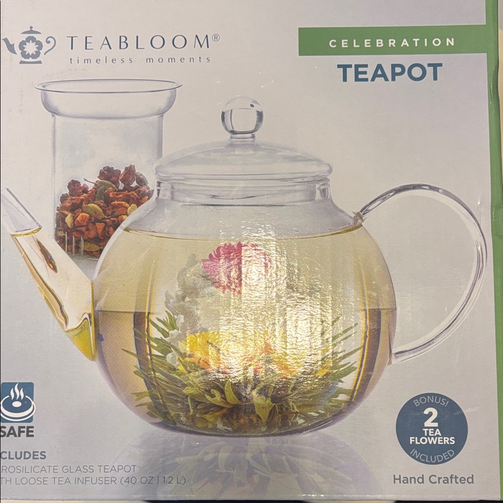 Teabloom Celebration Glass Teapot with Infuser - Transparent
